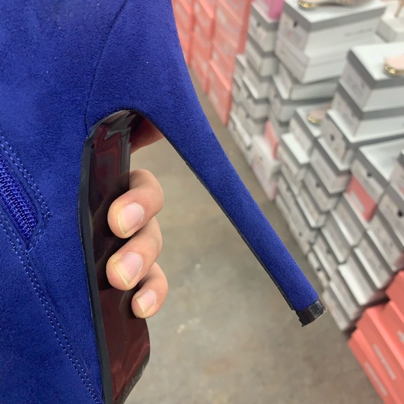 Ring Detail Stiletto Platform Ankle Boot in Deep Blue Faux Suede - Picture 7 of 9